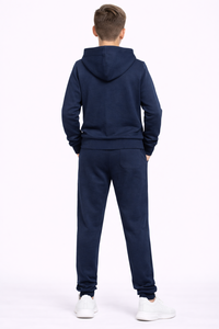 Ensemble de survêtement pour enfants de qualité supérieure, bleu marine, avec capuche, tissu en mélange de coton molletonné doux, confort toute la journée, sweat à capuche léger avec fermeture éclair intégrale - Product Image 3