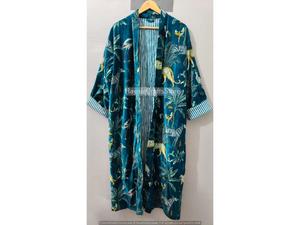 Bata de terciopelo de lujo para casa, bata kimono de terciopelo y algodón, albornoz, bata de boda, albornoz de invierno para dama de honor, color Aquatel - Product Image 1