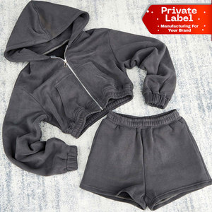 Conjunto de Sudadera y Pantalones Cortos de Algodón Acanalado Premium para Mujer, Conjunto Casual con Estampado Personalizado, Sudadera de Algodón Terry Ultraligera para Mujer - Product Image 1