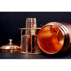 Dispensador de Agua de Cobre Puro Hecho a Mano por Mart Exports, Diseño Martillado, Estilo Clásico, Tapa con Asa Metálica, Bienestar Ayurvédico - Product Image 2