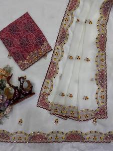 Sari de seda suave con tejido Zari dorado Banarasi puro, diseño de diseñador de moda para fiestas de boda, de fabricante indio. - Product Image 4