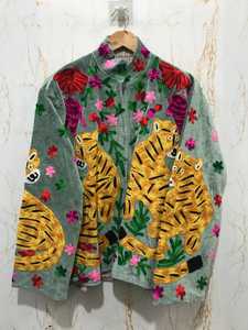 Exceptional Artistry Tiger Embroidered <b>Velvet</b> Jacket Suzani Boho <b>Coat</b> Truly Special Handmade <b>Women</b> Statement Outerwear - Product Image 3