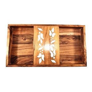 Plateau de service en nacre avec manche en bois Artisanat de qualité de l'Inde Plateau en résine incrustée de vadrouille - Product Image 1