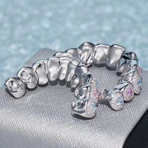 Personnalisé Argent Sterling 925 Éblouissant Moissanite Grillz Bleu Rose VVS Hiphop Dents Glacées Plaqué Or Diamant Testeur Mariages - Product Image 5