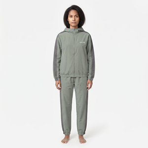 Women's Oversized Nylon Full <b>Zip</b> Cropped Tracksuit Long Sleeve Contrast Jacket Side Stripe Drawstring Pants Set - Product Image 5