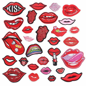 Patchs brodés thermocollants en chenille, motif lèvres rouges, appliques rondes en tissu pour vêtements et cadeaux - Product Image 1