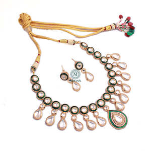Akira Polki Designer Gold-Plated Zircon Necklace & Earring Set for Wedding & Festival - Product Image 3