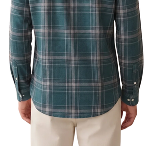 Chemise en flanelle à carreaux vert sarcelle pour homme, manches longues, boutonnée, décontractée, en tissu brossé doux, streetwear d'extérieur - Product Image 5