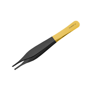 Forceps à dents Adson de qualité supérieure, droits 1×2, 5 pouces, noir/doré, pour microchirurgie vasculaire et chirurgie plastique, instruments chirurgicaux en acier allemand - Product Image 1