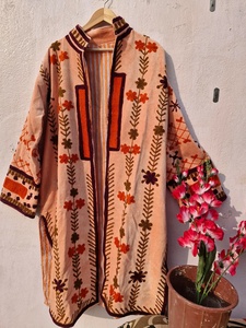 Suzani Embroidered Velvet Quilted Long Hooded <b>Jacket</b> | Reversible Boho Floral Handmade Ethnic Festival & <b>Wedding</b> Wear - Product Image 1