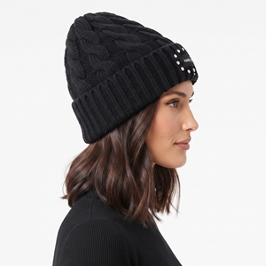 Gorro unisex de invierno, negro sólido, tejido, con etiqueta personalizada, fabricación al por mayor. - Product Image 6