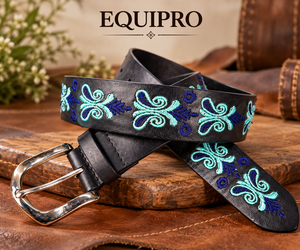 Ceinture en cuir de vachette brodée ethnique Equipro avec boucle ardillon en alliage, motif uni, décontractée, pour homme, écologique, finition artisanale, 3,5 cm - Product Image 2