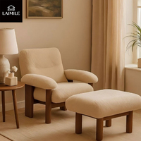 Fauteuil lounge en tissu Teddy avec structure en bois massif de style nordique, fauteuil d'appoint moderne du milieu du siècle, canapé simple pour salon, fauteuil de détente