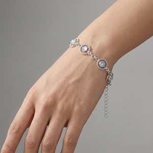 Natural Rainbow Moonstone Bracelet 925 Sterling Silver Adjustable Link Bracelet Gemstone Jewelry Minimalist Elegant <b>Gift</b> For Her - Product Image 4