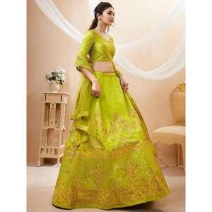 Maravilloso Verde Lentejuelas Seda Mehendi Wear Lehenga Choli Con Dupatta - Product Image 5