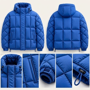 <b>Mens</b> Reversible Puffer Jacket <b>Navy</b> Cream Two Tone Winter Coat Quilted Insulated High Collar Full Zip Outdoor Jacket - Product Image 4