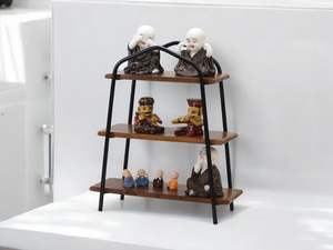 Étagère de rangement en bois pour cuisine, salle de bain |   Étagère de rangement pour comptoir avec étagères en bois de manguier et en fer pour chambre à coucher, bureau - Product Image 3