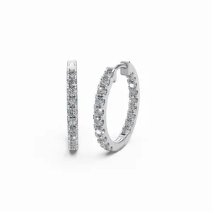 New Design Classic Round Cut <b>Diamond</b> Hoops <b>Earrings</b> in 18K White Gold <b>Diamond</b> <b>Earrings</b> for Women's from India - Product Image 3