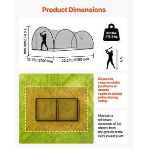 Gabbia da Battuta Portatile Autoportante 22.2 X 12.1 X 7.9 FT, in Poliestere a 4 Strati Senza Nodi, Attrezzatura per Allenamento Baseball - Product Image 2
