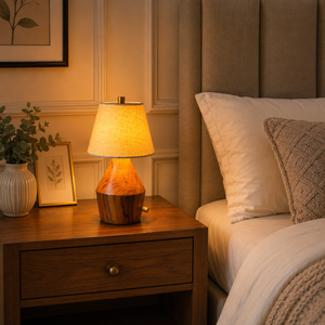 Rechargeable Teak Wood <b>Table</b> <b>Lamp</b> | 2600mAh Battery 10 Hour Runtime Fabric Shade Cordless LED Bedside Desk Home Decor Light <b>Lamp</b> - Product Image 2