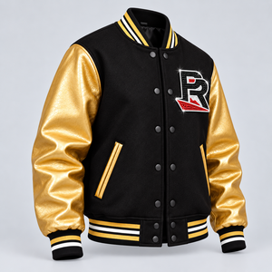 Chaqueta universitaria premium para mujer, estilo cheerleading, con pedrería, tipo bomber, con ribete a rayas, con OEM ODM - Product Image 2