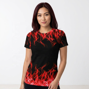 Camiseta de Manga Corta con Cuello Redondo para Hombre, con Estampado de Llamas Rojas, Transpirable, Corte Regular, Ropa Casual - Product Image 5