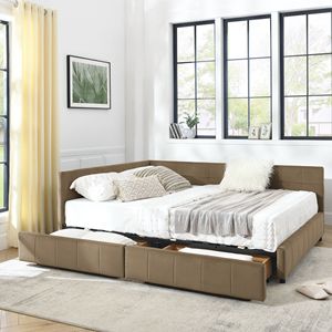 Letto Queen Size con Contenitore, Testiera Trapuntata, Braccioli Imbottiti, Struttura in Legno Resistente per Casa e Ufficio - Product Image 1