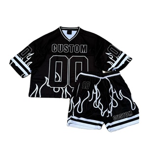 Custom Printed Hockey Jersey White Red Black <b>Flame</b> Design Short Sleeve Men's Sporty Regular Fit Breathable Polyester - Product Image 2