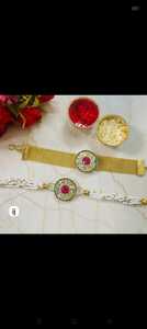 Premium Designer Rakhi Combo Pack Handcrafted Rajasthani Meenakari Rakhi with Golden Mesh Belt Band and Elegant Multi-Strand - Product Image 3