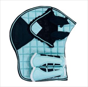 Juego de almohadillas acolchadas para silla de montar con acabado brillante, botas a juego y orejeras - Product Image 3