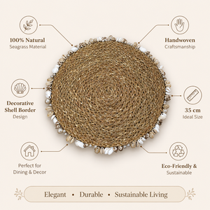 Seagrass <b>Table</b> <b>Mat</b> with Cowrie Shell | Handmade Round Placemat Eco Friendly Dining Decor | Export Quality Wholesale India - Product Image 6