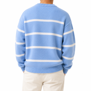 Pull en tricot rayé pour homme en mélange coton/acrylique avec logo personnalisé |   Pull à col rond à manches longues |   Pull en maille douce de qualité supérieure - Product Image 6
