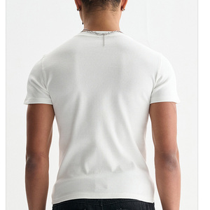 Camiseta de punto acanalado elástico de alto gramaje, ecológica, estilo urbano, corte holgado, largo regular, para hombre, nueva llegada - Product Image 3