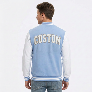 Veste universitaire de baseball personnalisée unisexe en polaire épaisse avec patch lettres sur le devant, style streetwear à boutons-pression - Product Image 3