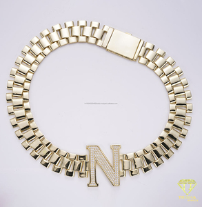 Pendentif lettre N en argent sterling 925 de qualité supérieure avec diamant de laboratoire, collier à maillons de montre en or, bijou audacieux, vente directe en gros - Product Image 6