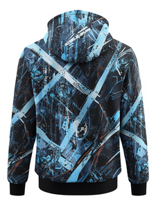 <b>Men's</b> Hooded Sweatshirt Abstract Blue Print Regular Fit Casual Knitted Polyester Autumn Wear - Product Image 1
