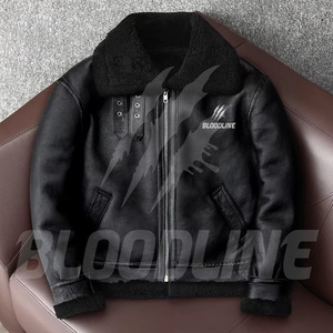 Chaqueta de Cuero de Gamuza para Hombre con Forro de Piel Sintética, Cierre de Cremallera, Estilo Motero, para Invierno, Corte Regular, Cuello Camisero - Product Image 4
