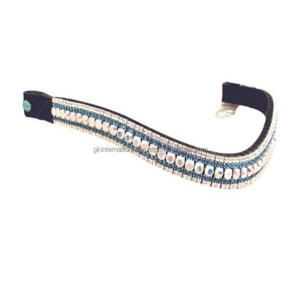 Chaîne bling de qualité supérieure à 5 rangées de cristaux aqua et clairs décorée en forme de vague Bande de front de cheval en cuir anglais noir dans toutes les tailles personnalisées - Product Image 4