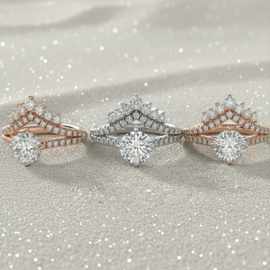 Anillo de compromiso de diamante de laboratorio Stonewels con diamante central tallado, doble fila de pavé y tiara, banda de boda de oro de 14K para lujo certificado - Product Image 5