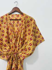 Indian Block Printed <b>Kaftan</b> Pure Organic Cotton Lightweight Short Nightwear Print Beach Wear Summer Dress Women Cotton <b>Kaftan</b> - Product Image 3