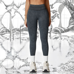 Nouvel Arrivage Leggings de Yoga pour Femme, Unis, Sans Coutures, Effet Délavé, Taille Haute, Extensibles dans les Quatre Sens, Séchage Rapide, Respirants, Longueur Cheville - Product Image 3