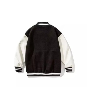 Men's Varsity Jacket <b>Fleece</b> <b>Zipper</b> Front Solid Color Casual Autumn Wear Regular Fit Turn-down Collar White Sleeve Design - Product Image 5