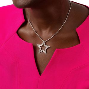 Collar con colgante de estrella plateada para mujer, diseño elegante de cristal brillante, joyería de moda de lujo, accesorios de hermandad - Product Image 1
