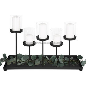 Plateau bougeoir 5 tasses noir mat pour réception de mariage, centres de table à manger - Product Image 2