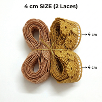 Dentelle Guipure en Gros, Bordure Festonnée en Polyester de 4 cm, Motif Floral Rose Doré, pour Robe de Mariée, Vêtement, Couture, OEM, ODM, Personnalisé