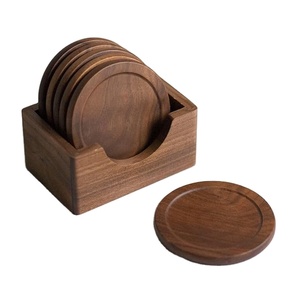 custom Natural Wood Coaster Set of 4with Holder-Modern Wooden Tea Coffee <b>Cup</b> <b>Mats</b> 10mm Thick for Home Office Decor - Product Image 1