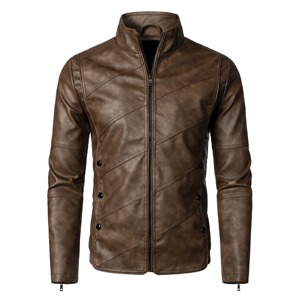 Veste en cuir et simili cuir pour homme avec col montant - Prix de gros - Product Image 1
