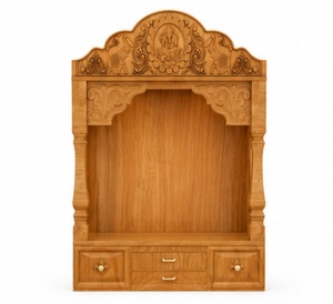Wooden Pooja Mandir Ideas for Indian Homes in USA Solid Wood Handmade Pooja Ghar Mandir Hindu Prayer Altar <b>Cabinet</b> with Ganesha - Product Image 4