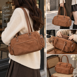 Bolso de Hombro de Gamuza para Mujer, Estilo Bowling, con Cierre y Correa Extraíble para Viajes Diarios - Product Image 4
