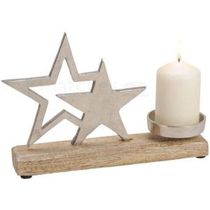Objetos decorativos de madera con estrellas plateadas y negras brillantes para decoración navideña y como pieza decorativa para la mesa del hogar. - Product Image 3